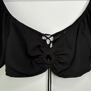 Wild Fable Top Medium Lace Up Black Crop Puff Fairy Peasant Whimsigoth Shirt Y2K